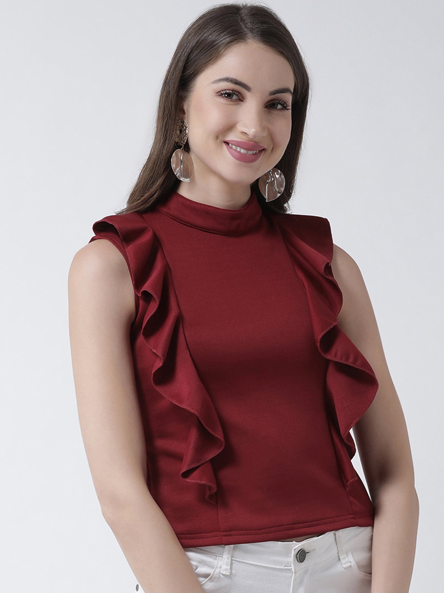 KASSUALLY Maroon Relaxed Fit Top