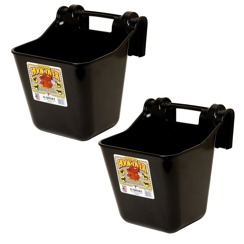Little Giant HF12BLACK Heavy Duty 12 Quart Mountable Plastic Hook Over Feeder, Black (2 Pack)
