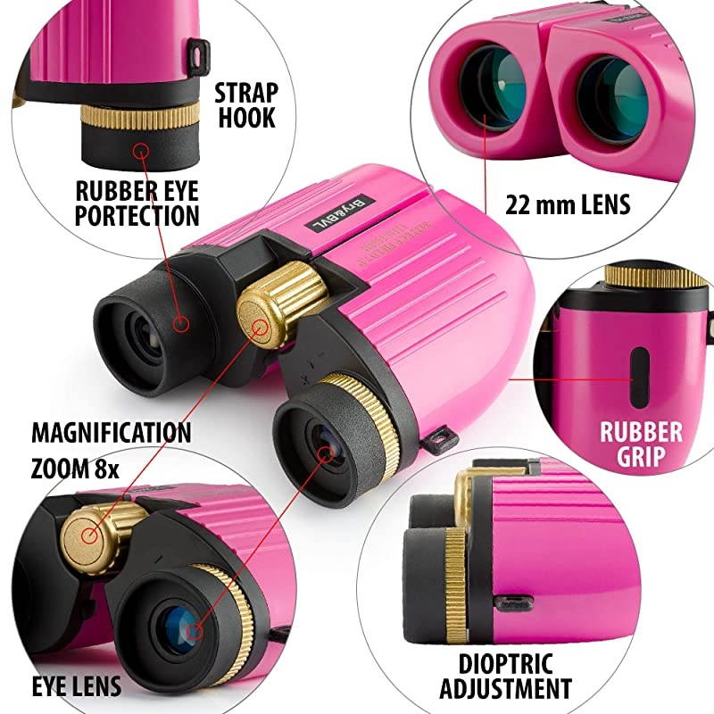 for Kids - High Resolution, Shockproof &ndash; 8X22 Kids for Bird Watching, Best Toys for Boys, Girls &ndash; Real Optics Set for Outdoor Toddler Games &ndash; Detective and Spy Kids Toys