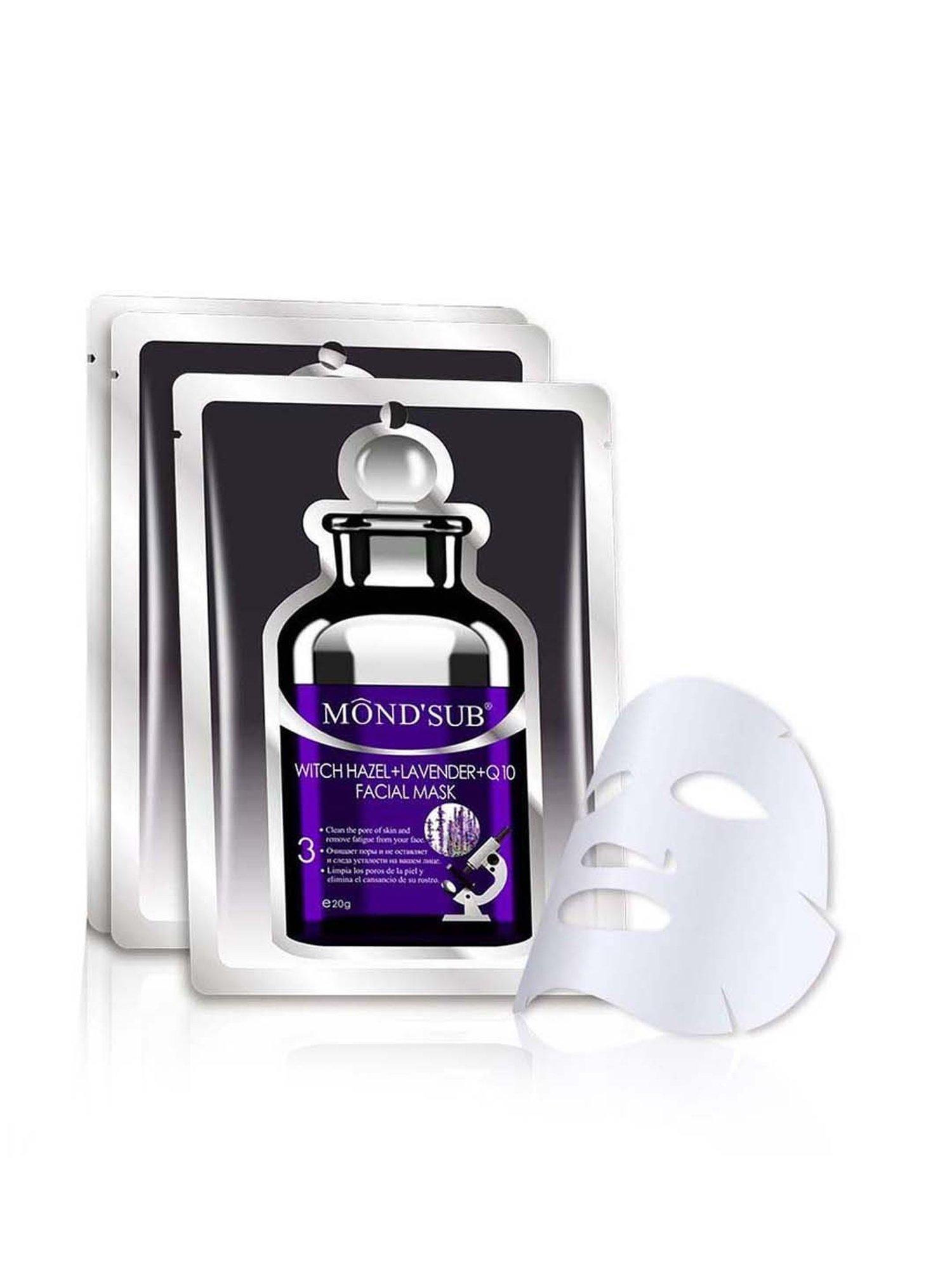 MONDSUB WitchHazel+Lavender+Q10 Sheet Masks (Pack of 3) - 20 gm Each