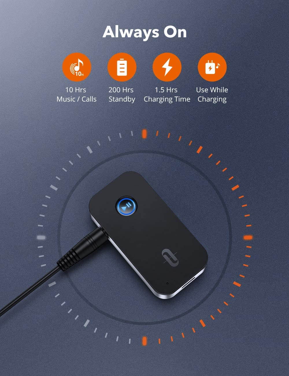 TaoTronics Bluetooth Receiver/Car Kit, Portable Wireless Audio AUX Adapter 3.5mm Stereo Output (Bluetooth 5.0, A2DP, Built-in Microphone) for Home Audio Music Streaming Sound System