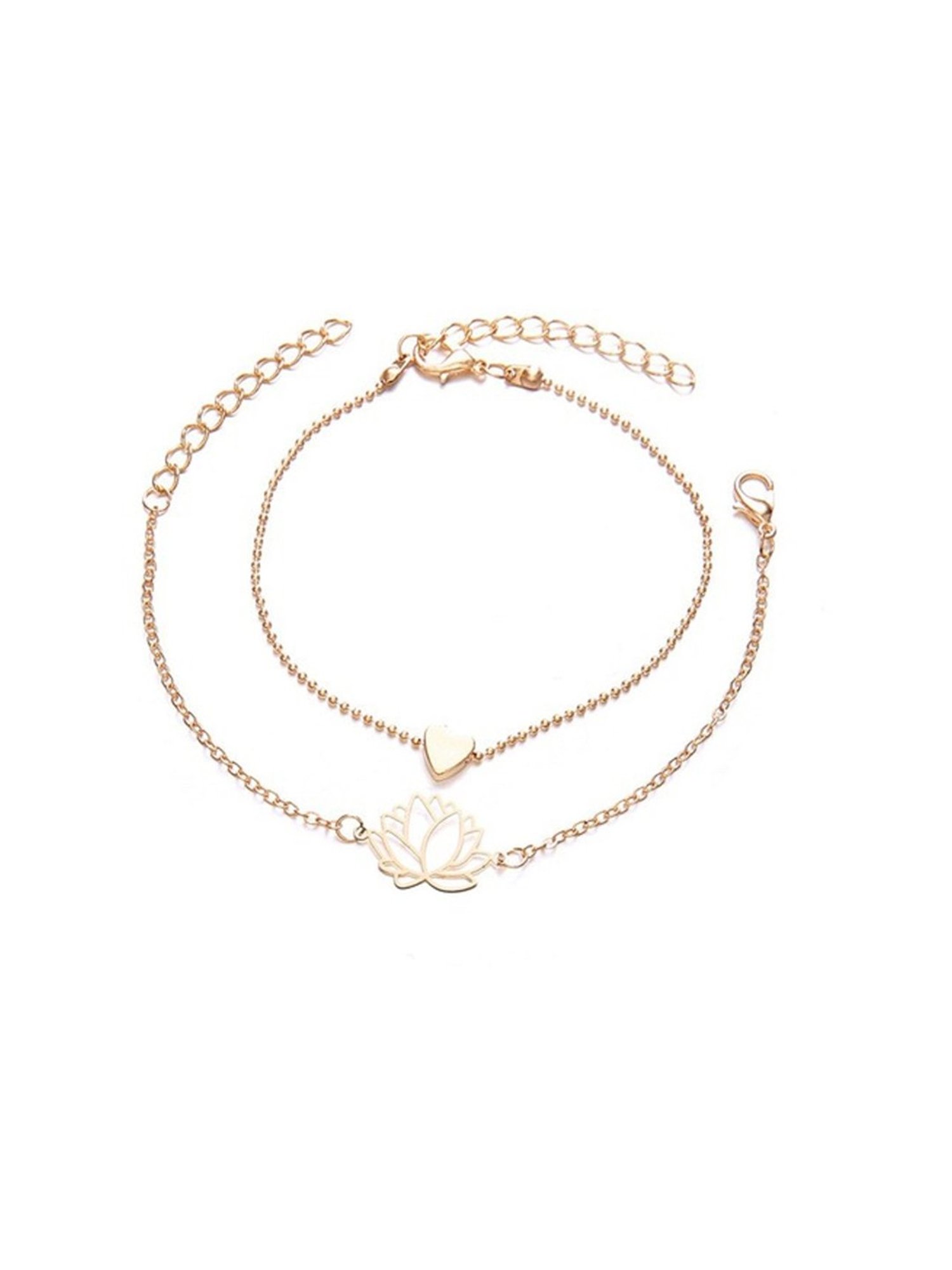 OOMPH Gold & Silver-Tone Lotus & Heart Stylish Latest Anklet for Women - Set of 4