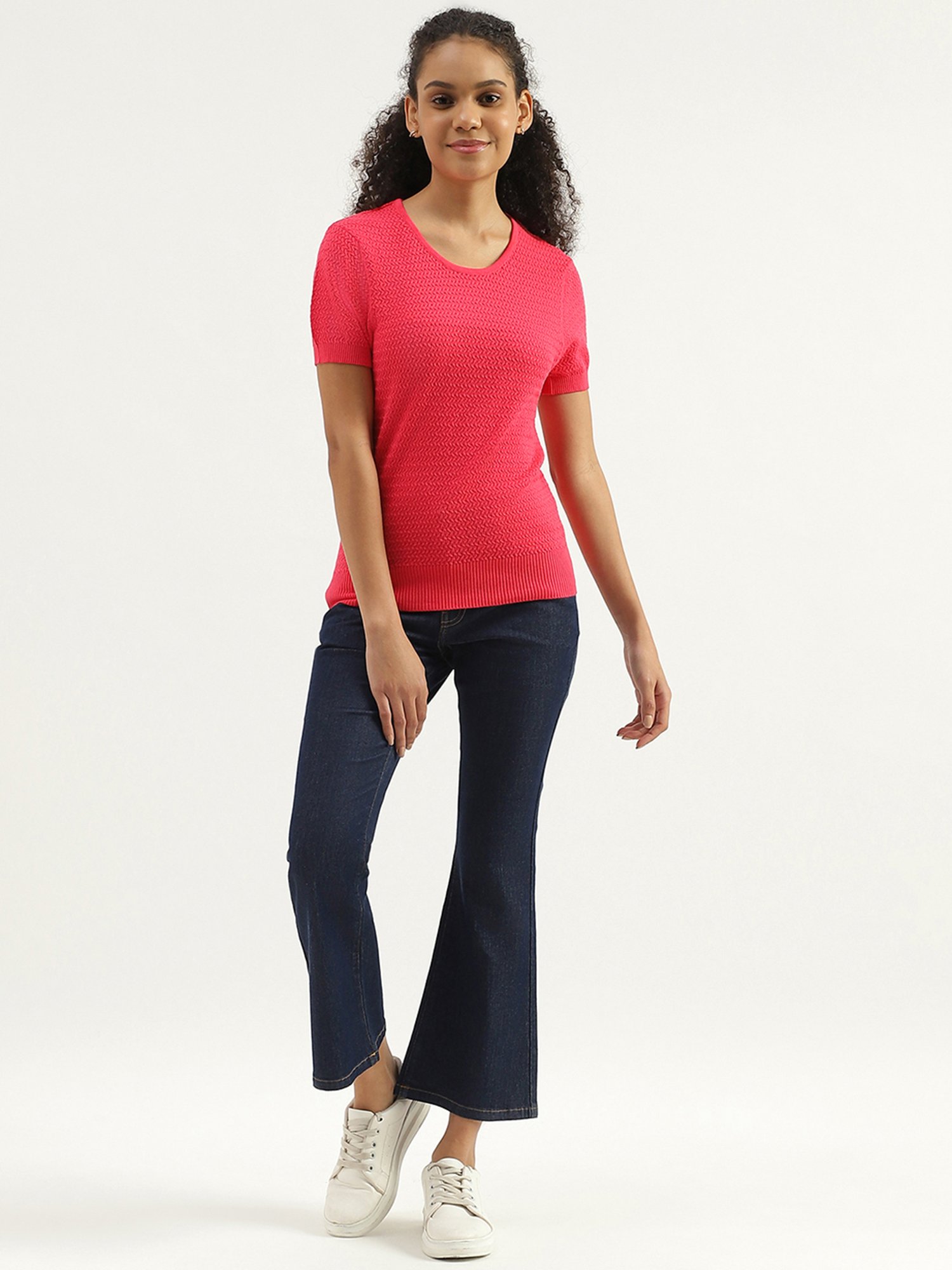 United Colors of Benetton Pink Cotton Textured Pattern Top