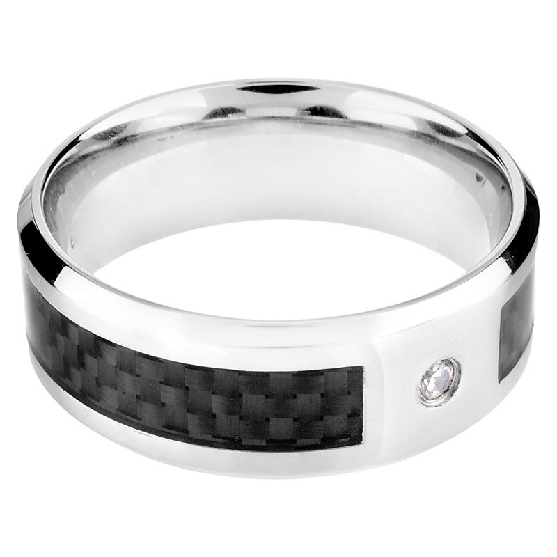 Men's Crucible Stainless Steel and Carbon Fiber Ring with Cubic Zirconia - Black (10)