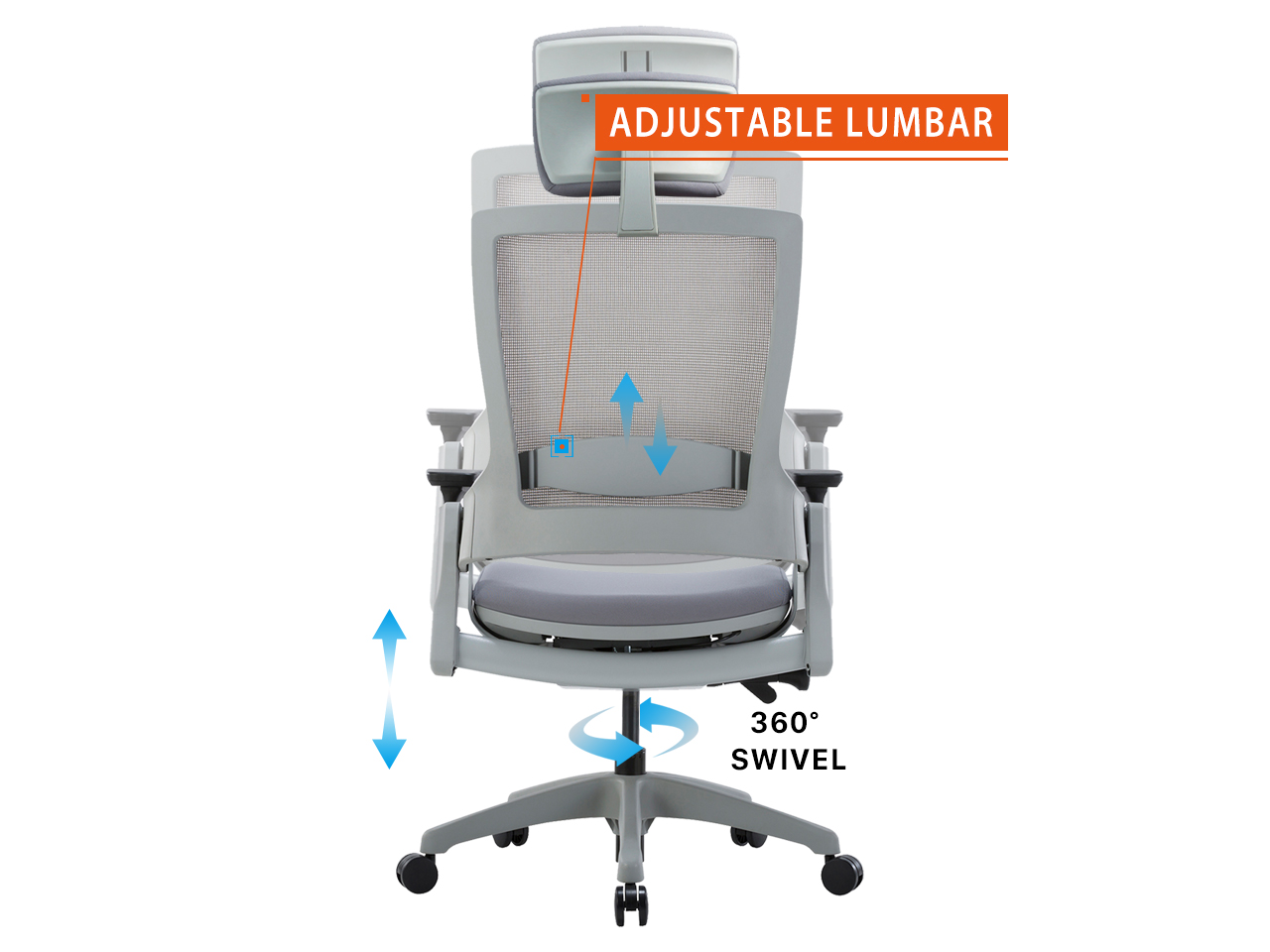 CLATINA 247 Series High Back Ergonomic Office Desk Chairs and Mesh Executive Chairs with Back Support, Grey