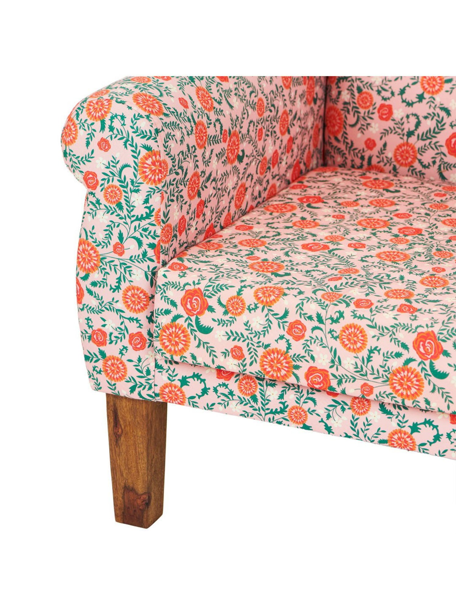 Chumbak Earthy Floral Red Sheesham Wood Begum Wing Chair