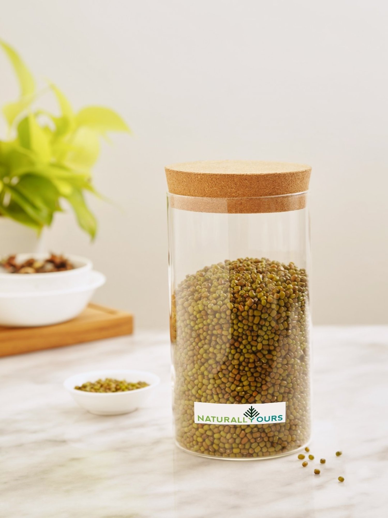 NATURALLYOURS Borosilicate Transparent Glass Storage Jars With Cork Lid - 1250 ml