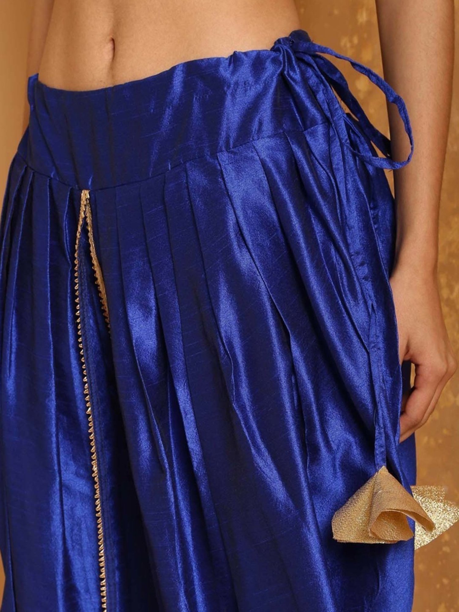 Kaanchie Nanggia Royal Blue Cotton Silk Pleated Dhoti Pants