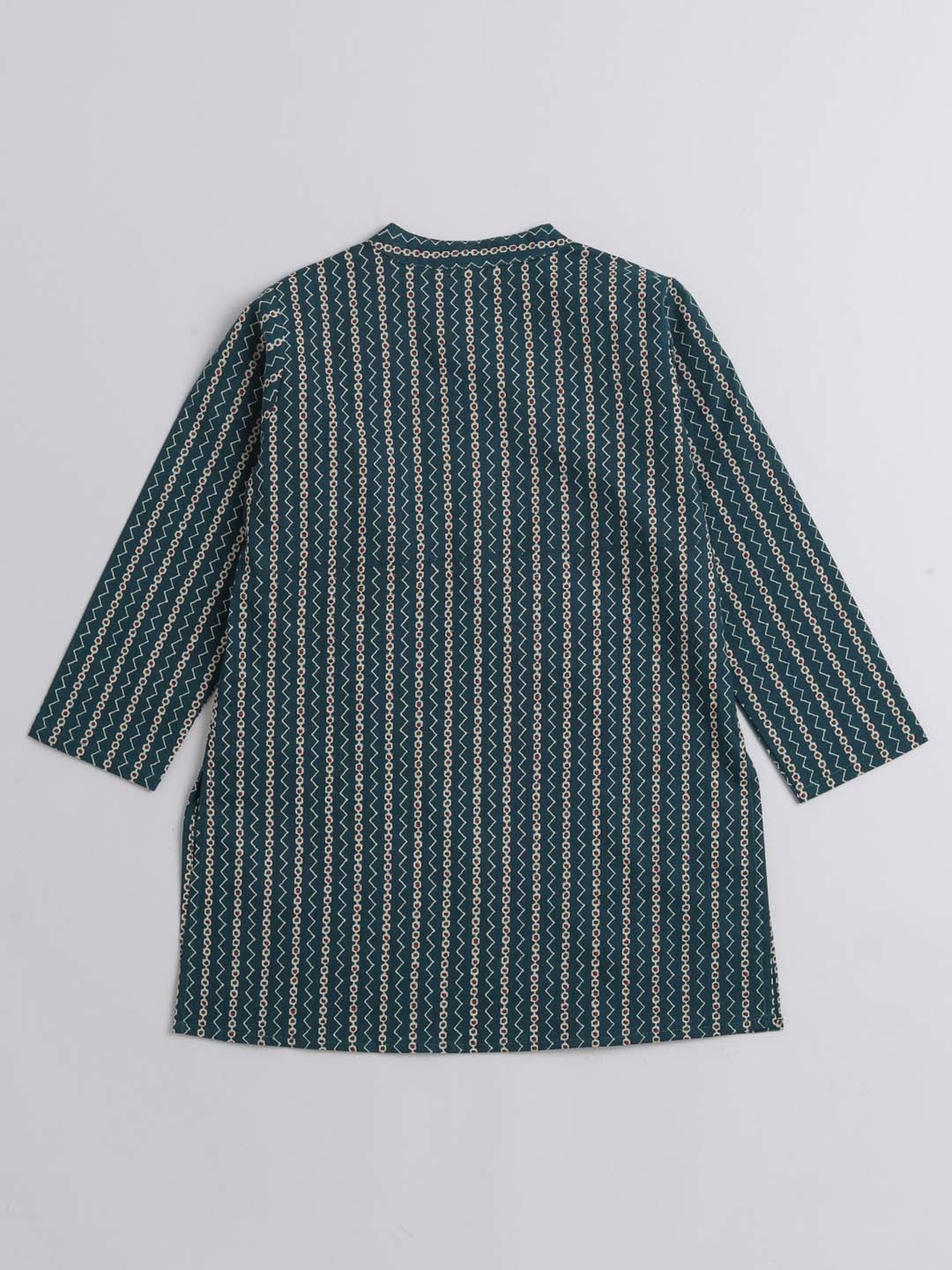 The Magic Wand Kids Green & White Cotton Printed Full Sleeves Kurta Set