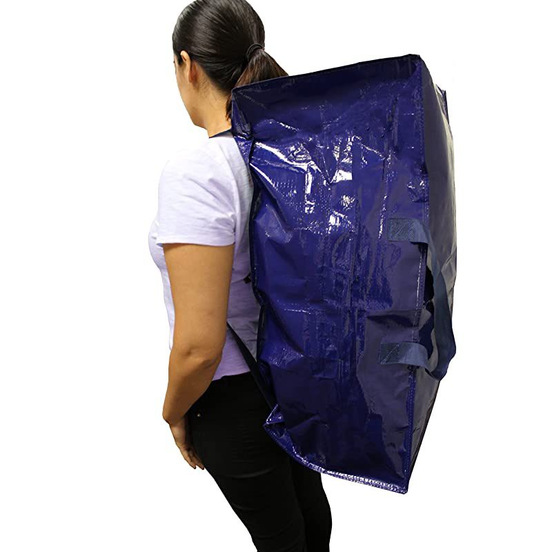 Extra Large Heavy Duty Reusable Storage Bags Moving Bag wZipper Closure Set of 4 Extra Backpack Carrying Handles Compatible with IKEA Frakta Hand Carts Storage Boxes Bins Cubes