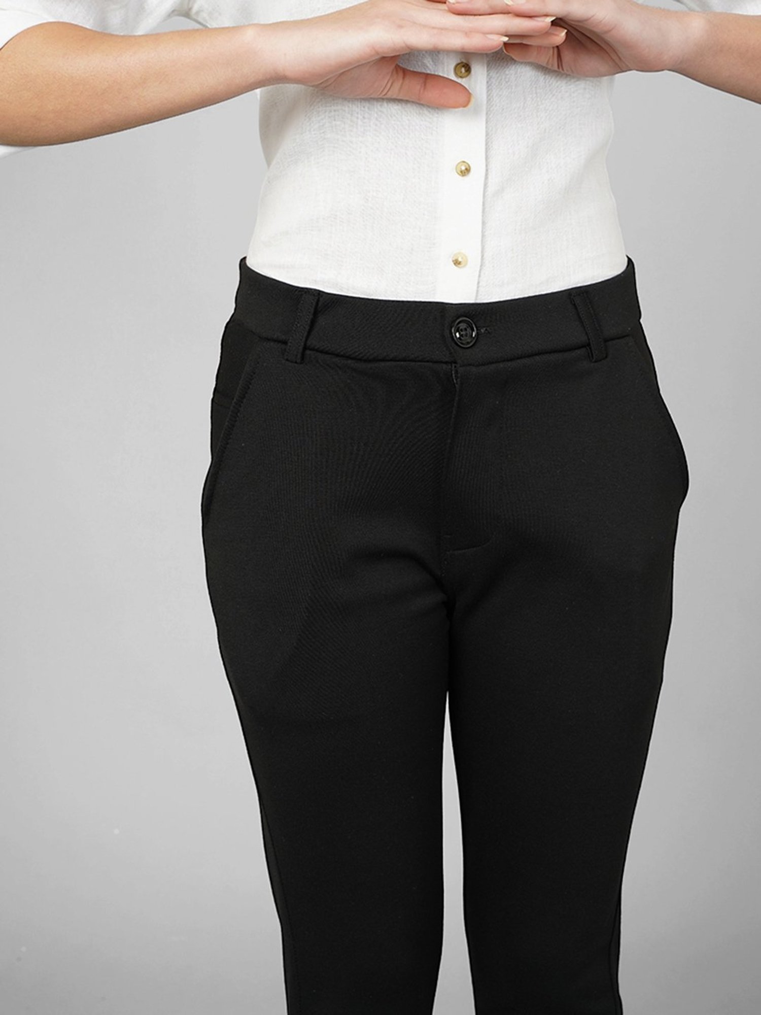 FITHUB Black Skinny Fit High Rise Trousers