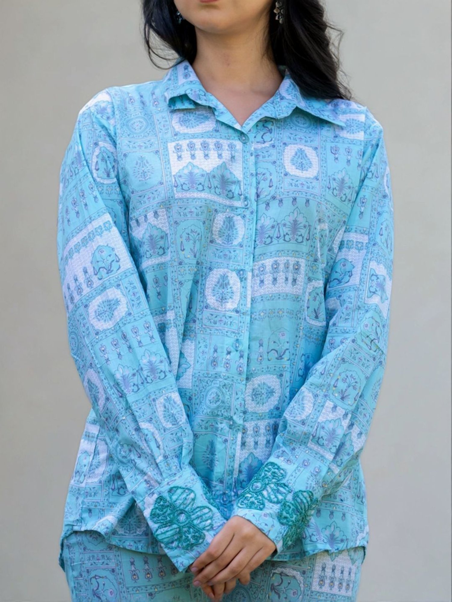 HOUSE OF JAMOTI Blue Cotton Printed Tunic Pant Set