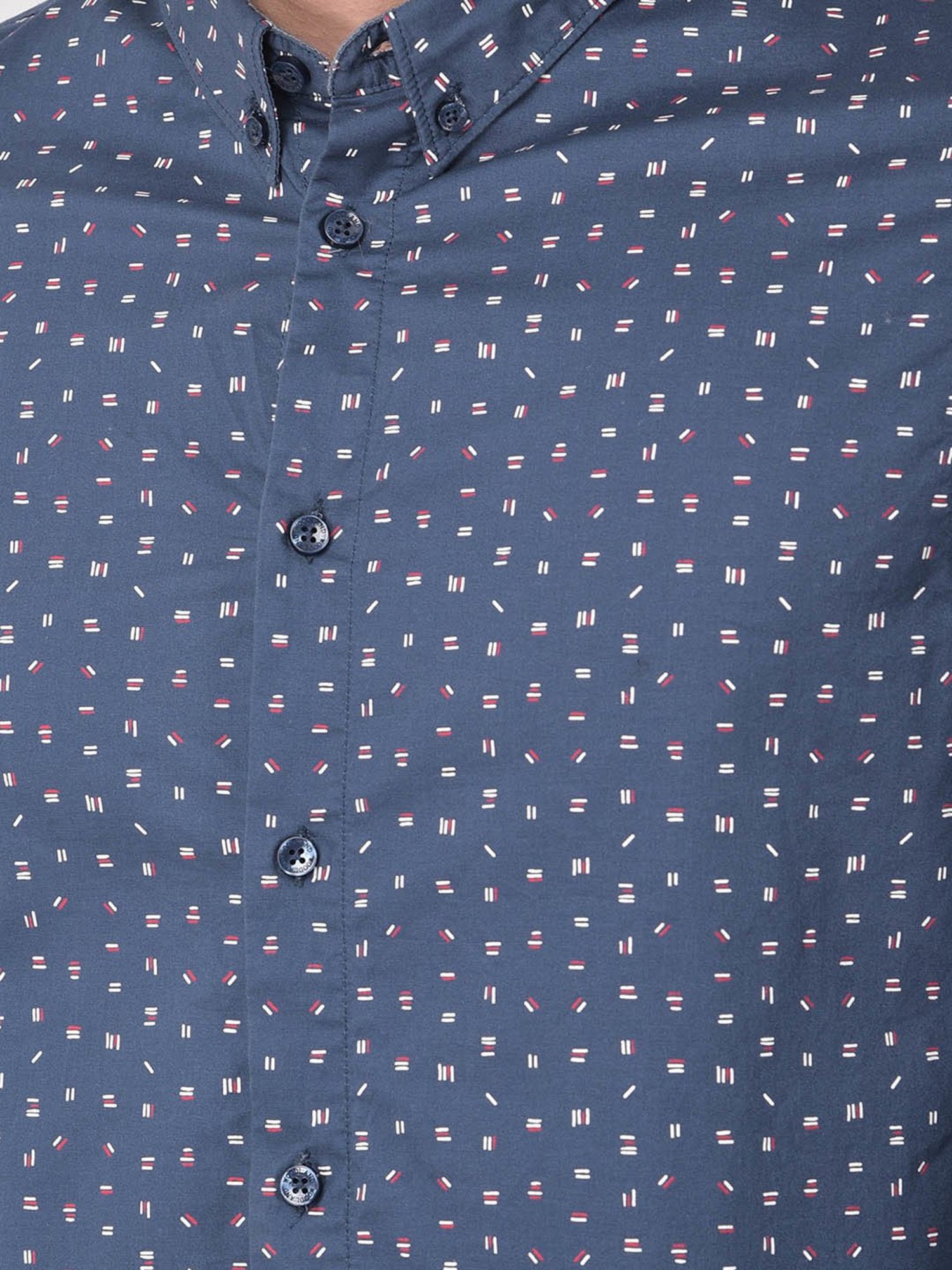 Woodland Blue Regular Fit Printed Cotton Shirt