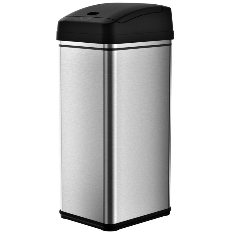 iTouchless Sensor Kitchen Trash Can with AC Adapter and AbsorbX Odor Filter 13 Gallon Silver Stainless Steel