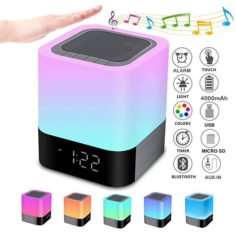 Speaker Night Lights Alarm Clock Speaker MP3 Player Touch Control Bedside lamp Dimmable RGB Multicolor Changing LED Table Lamp for Bedroom USB Flash DriveMicroSDAUX Support