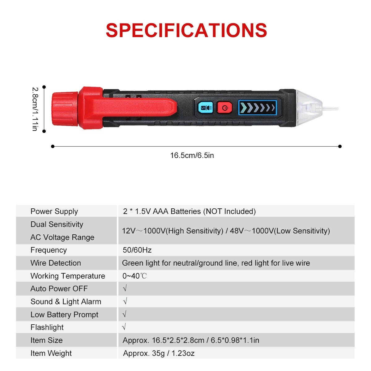 TASI Electric Testing Pen Non-contact AC Voltage Tester Pen with Sound and Alarm Digital Voltage Detector Pen with Flashlight