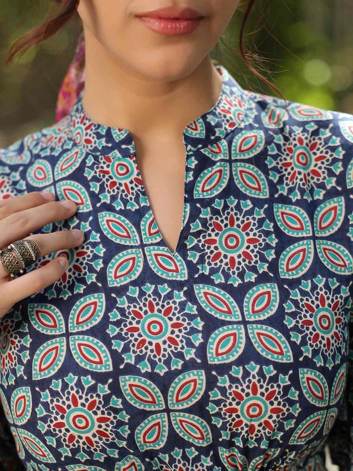 Rain and Rainbow Blue Cotton Printed A-Line Dress