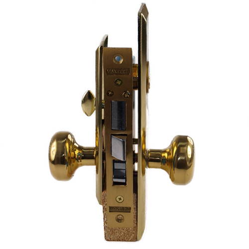 Maxtech (Like Marks 114A/3) 1033BR Polished Brass Right Hand Heavy Duty Mortise Entry Lockset, Screwless Knobs Thru Bolted Lock Set