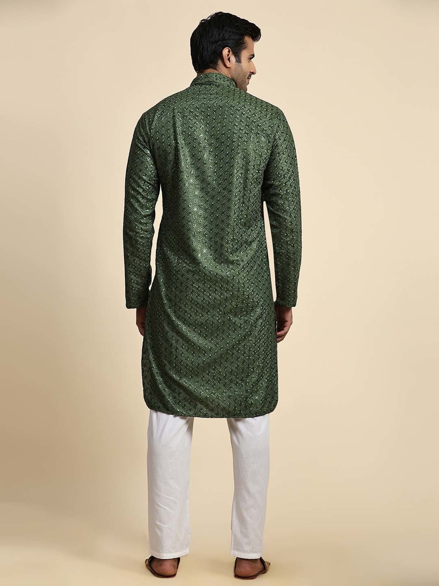 Pro-Ethic Style Developer Green & White Regular Fit Embroidered Kurta & Pyjamas Set