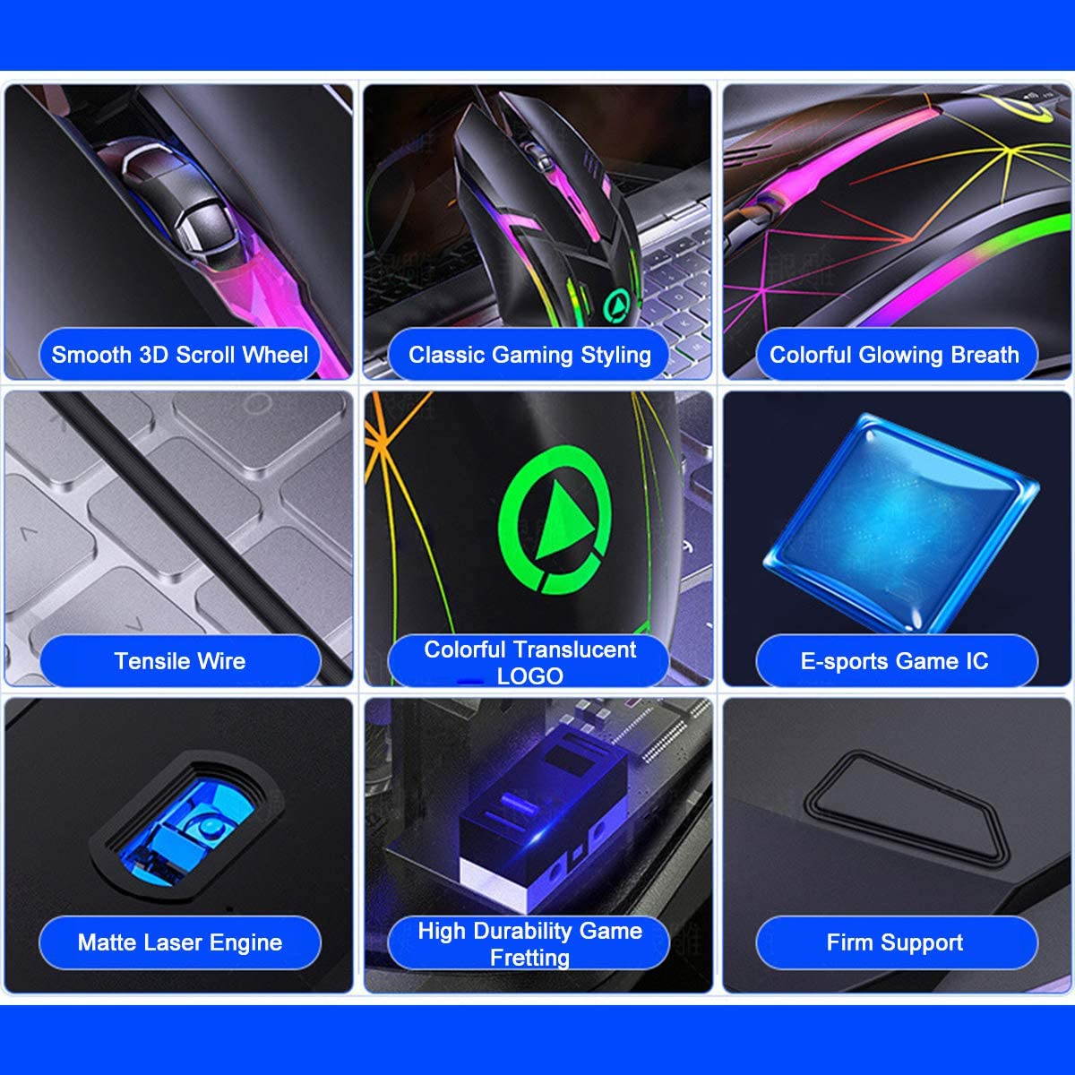 Wired Gaming Mouse, USB Optical Mouse with 3 Buttons, 1200DPI Wired Ergonomic USB Computer Mouse, Desktop Laptop PC Gaming Mouse (Black)