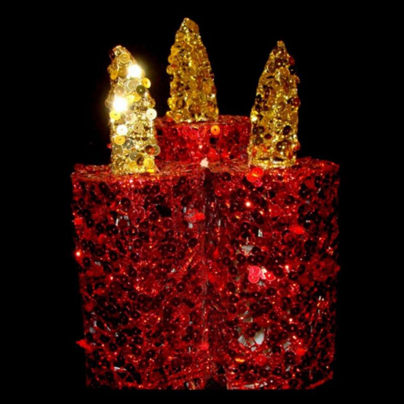 Penn 9" Red and Gold Flameless Sequin LED Lighted Christmas Pillar Candle Tabletop Decor