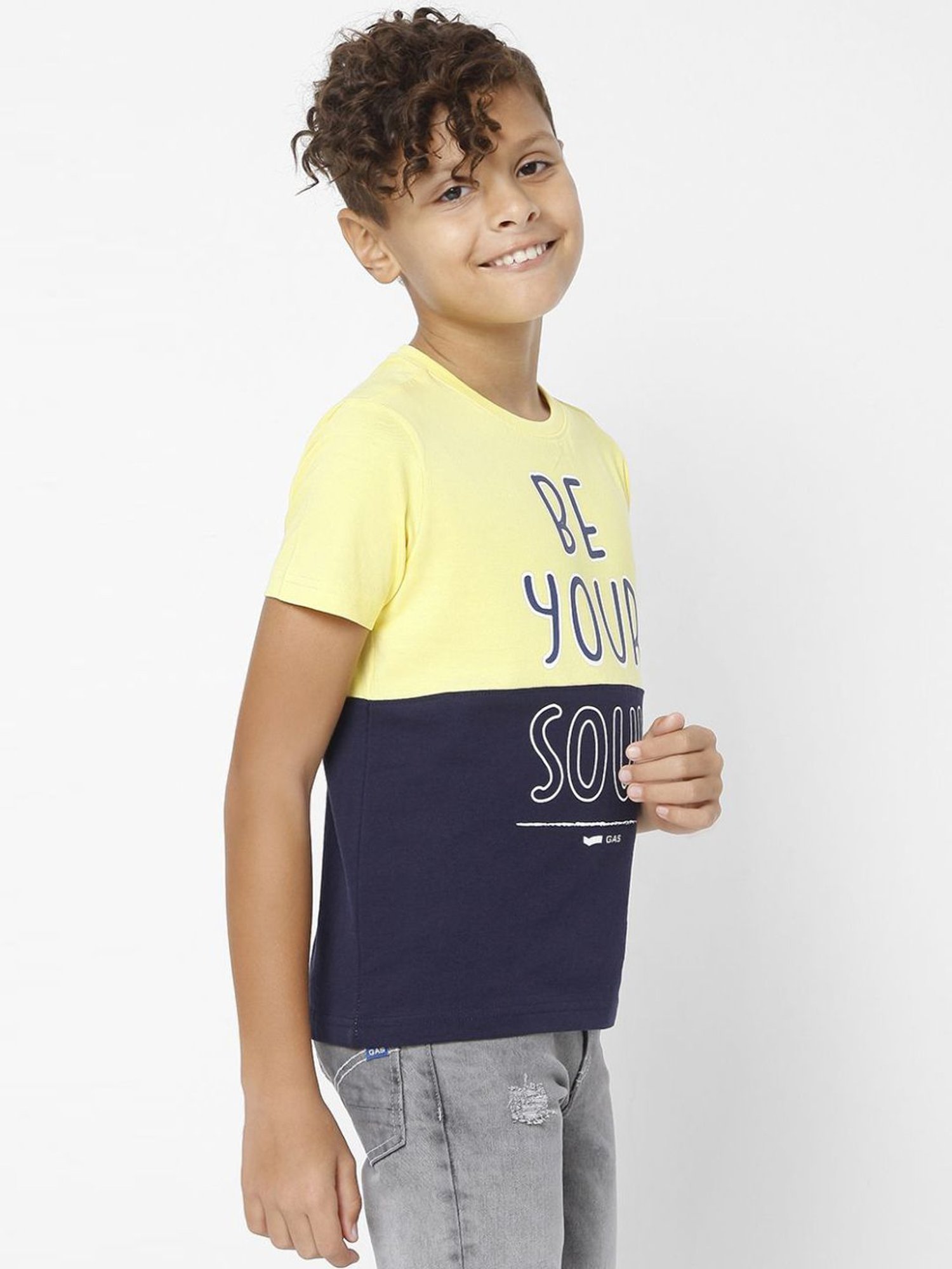 Gas Kids Yellow & Navy Cotton Color Block T-Shirt