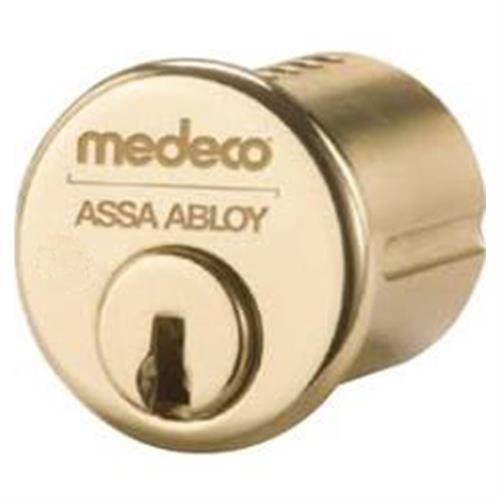 Medeco 10-0100-605-PA Bright Brass Replacement 1" Solid Brass Mortise Cylinder With Yale Standard Cam, High Security Patriot Biaxial Keyway