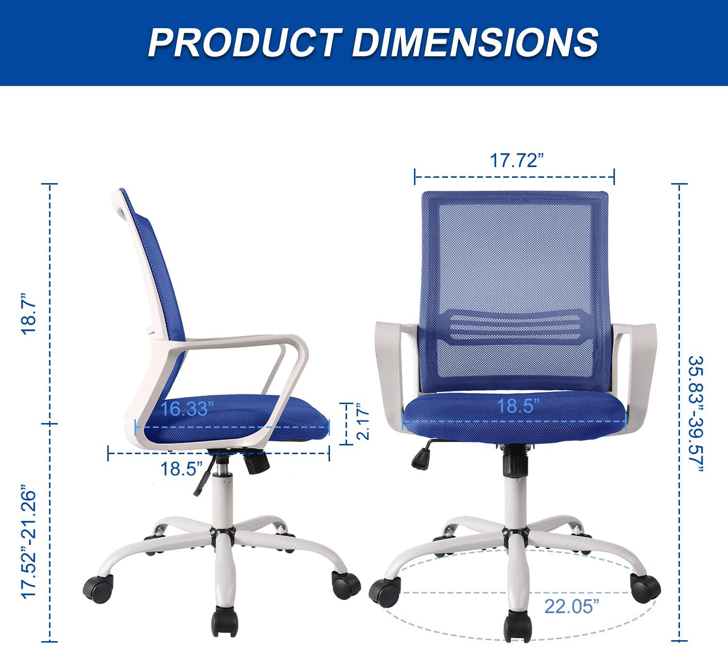 SMUGDESK Home Office Chair, Mid Back Mesh Office Computer Swivel Desk Task Chair, Ergonomic Executive Chair with Armrests