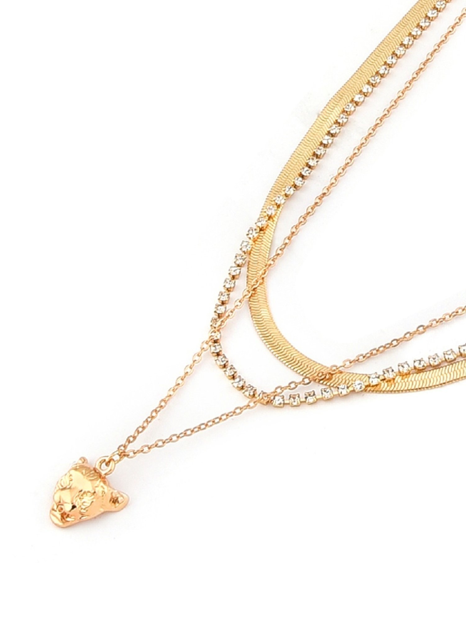 Zaveri Pearls Gold Tone Classy Multi Layered Leopard Drop Necklace Chain & Earring Set-ZPFK11618