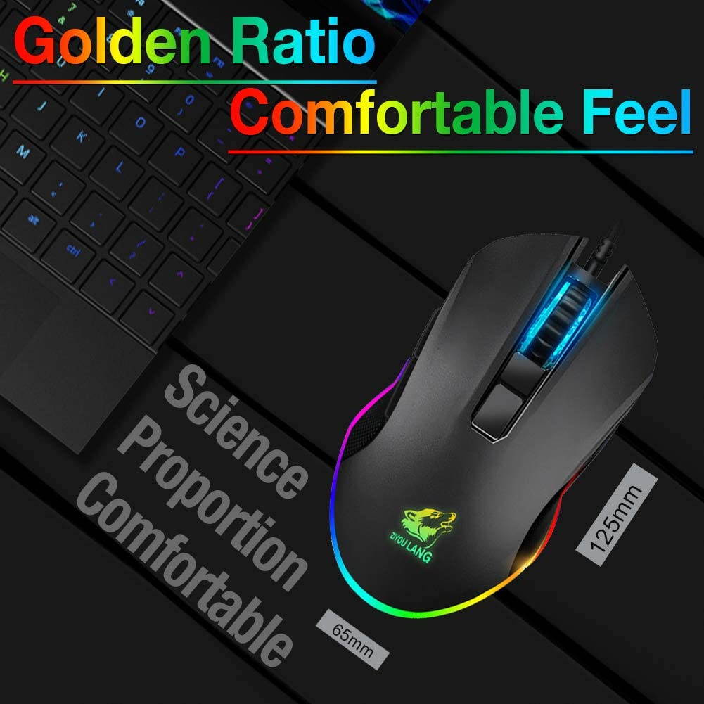 One Hand Gaming Keyboard and Mouse Combo, 39 Keys PUBG Keycap Version Wired Mechanical Feel Rainbow Backlit Half Keyboard, Support Wrist rest, USB Wired Gaming Mouse for Gaming