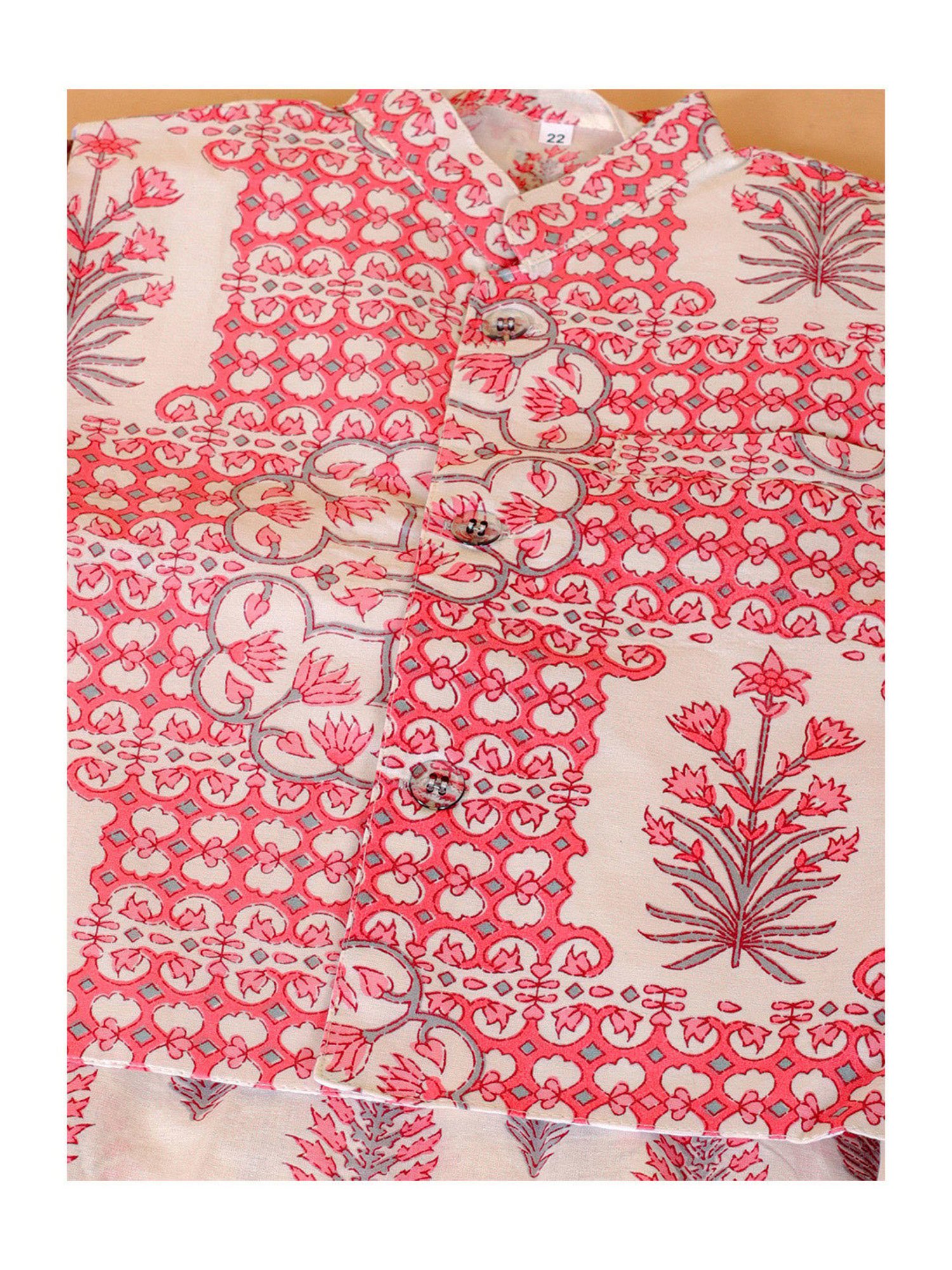 The Mom Store Kids Pink Floral Print Full Sleeves Kurta, Pyjamas with Jacket