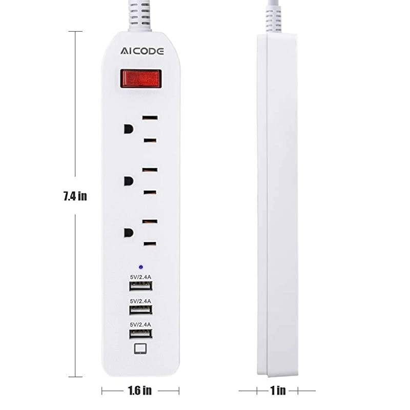 Power Strip USB 3 USB Ports5V24Ax3 with 3 AC OutletsPower Outlet with USB Charger5ft Heavy Duty Extension Cord for PC Tablets Phones Desktop Home Office SchoolCruiseWhite by