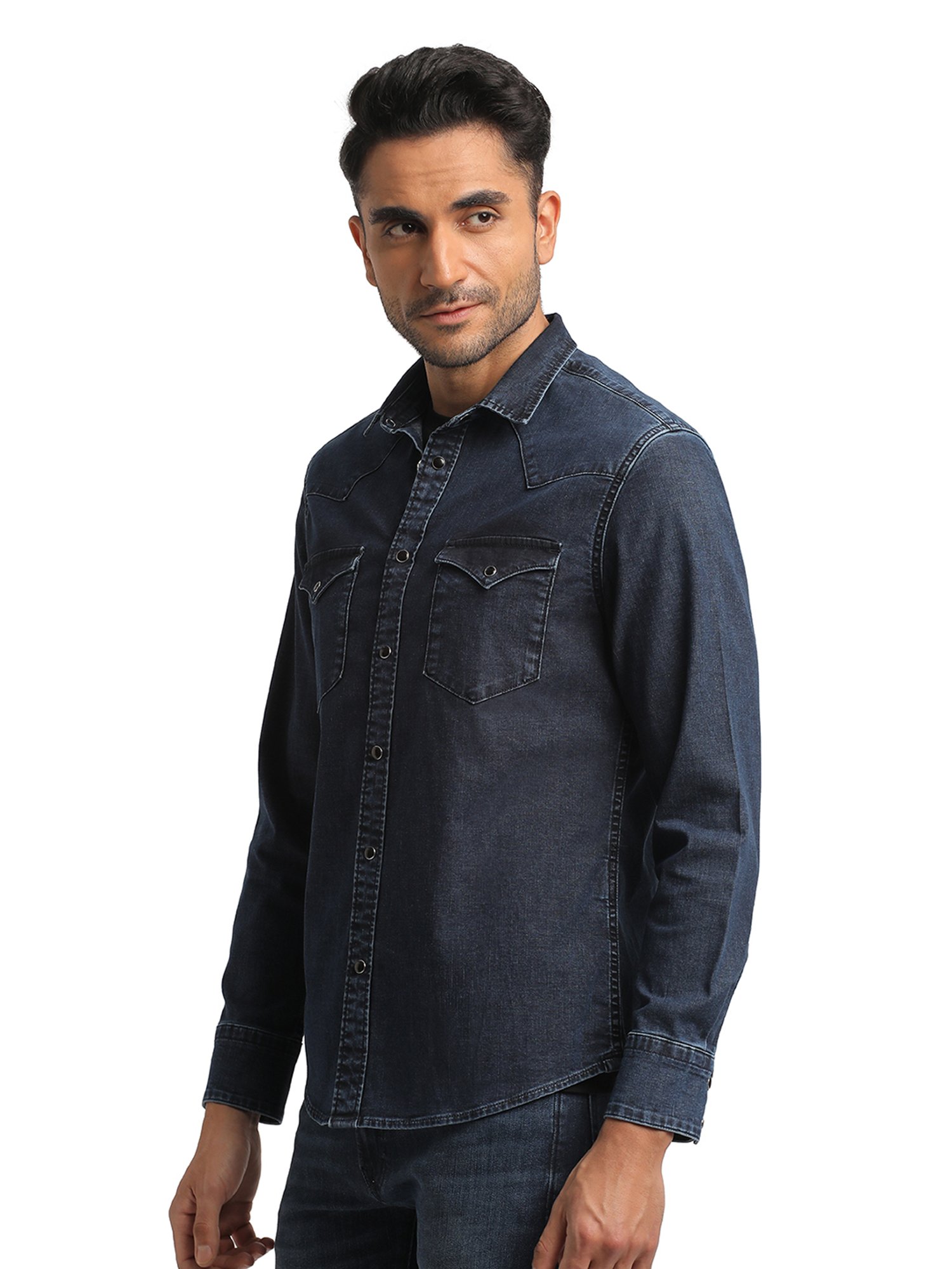 EVERBLUE Dark Blue Regular Fit Shirt