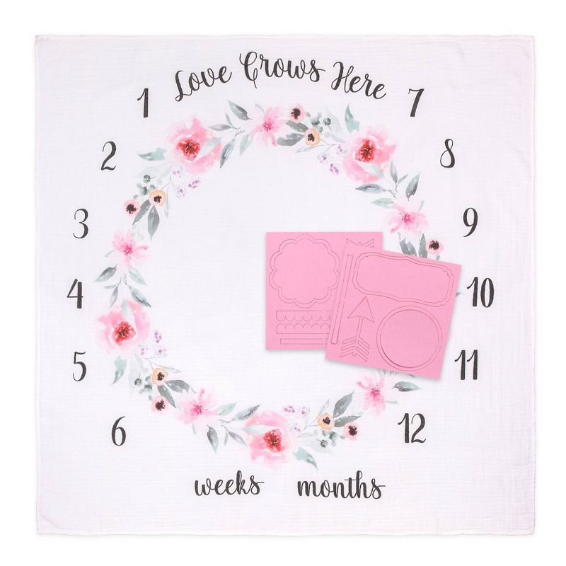The Peanutshell Farmhouse Milestone Blanket Love Grows Here - Pink