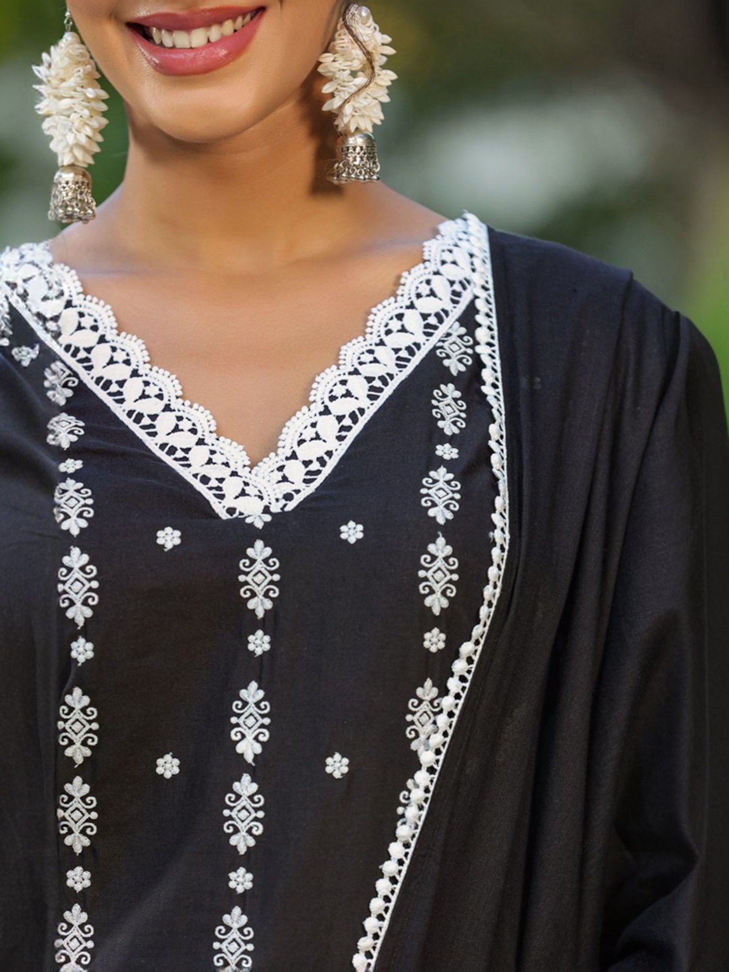 Ishin Black Embroidered Kurta & Pants Set with Dupatta