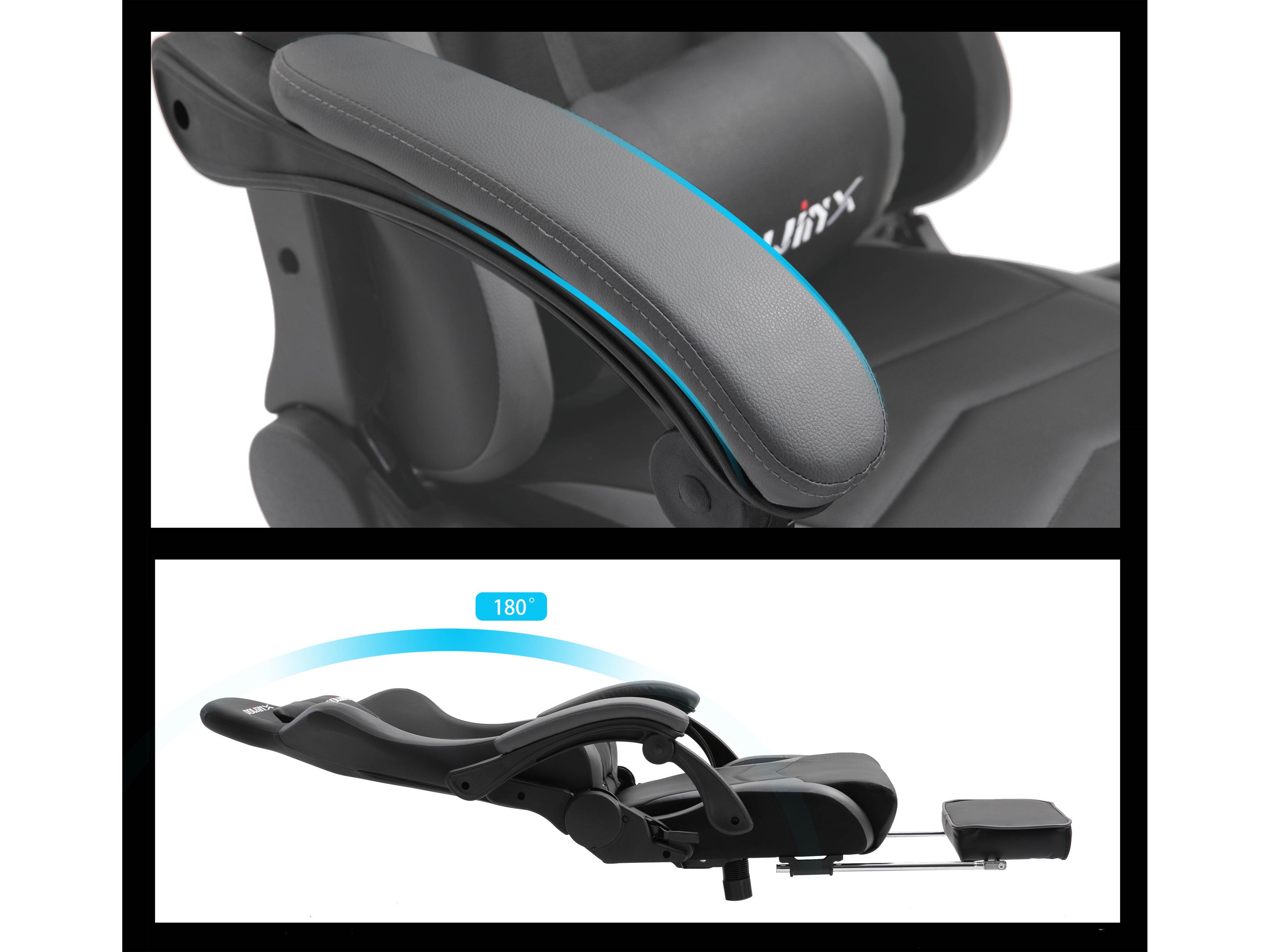 Dowinx Gaming Chair Ergonomic Office Recliner for Computer with Massage Lumbar Support, Racing Style Armchair PU Leather E-Sports Gamer Chairs with Retractable Footrest (Black&Gray)