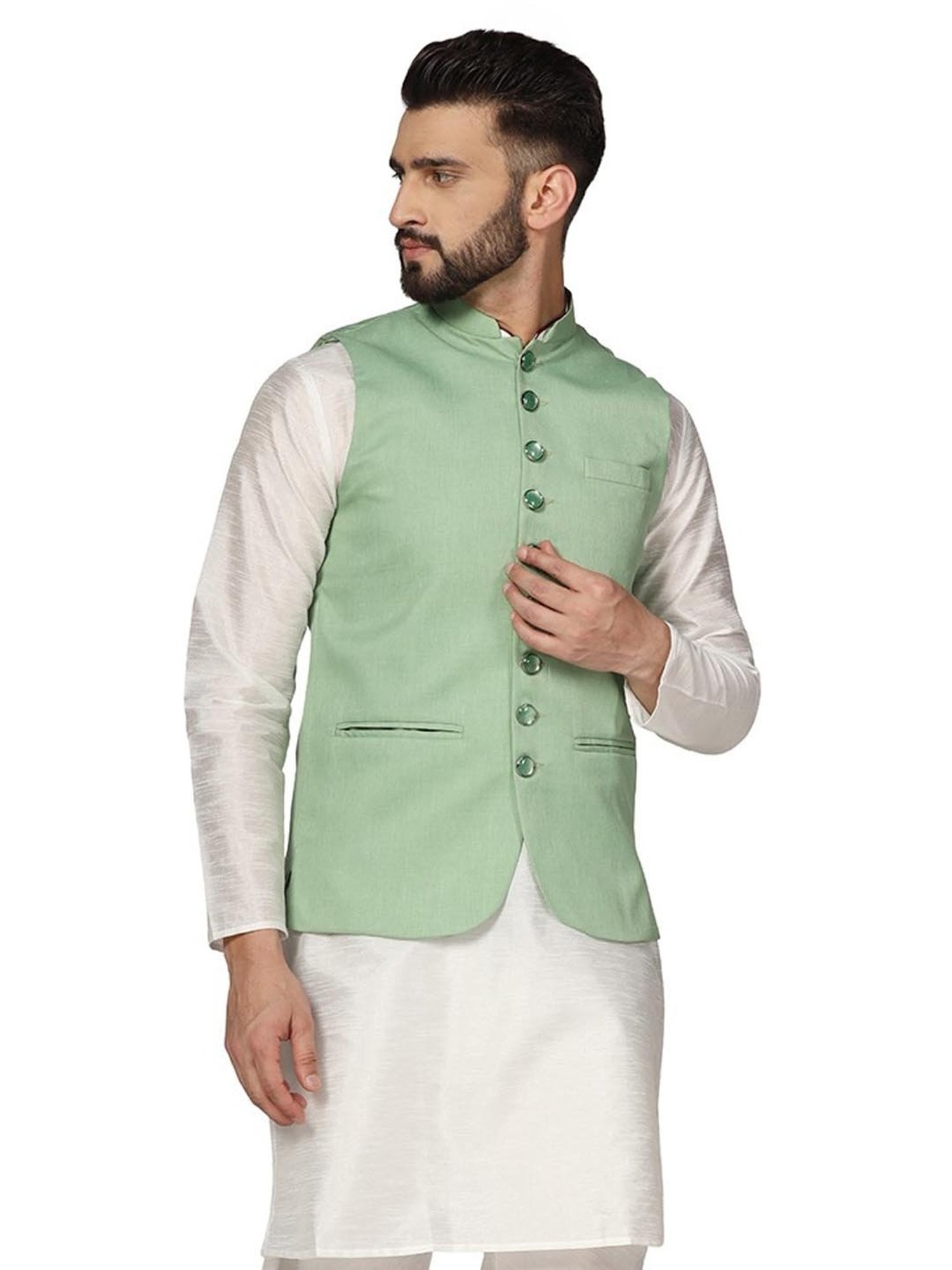 TAHVO Green  Slim Fit Nehru Jacket