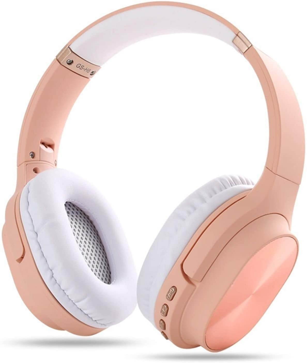 chaonong Headset Wireless Bluetooth 5.0 Gaming Headset, Foldable Bass 360-degree Surround Sound Headset, Support TF Card Audio Line Output (Color : Pink)