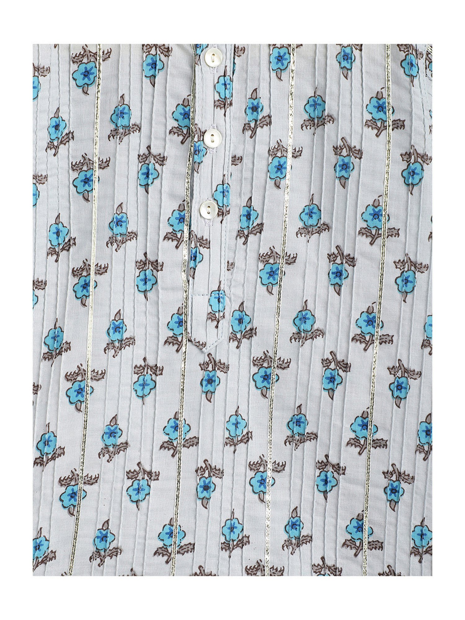 Campana Kids Grey & Blue Floral Print Full Sleeves Kurta with Dhoti