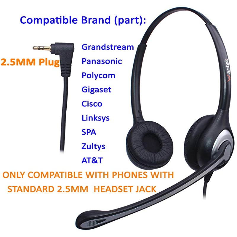 Telephone Headset with 25mm Jack Noise Cancelling Microphone Volume Mute Controls Wired Office Phone Headset for Panasonic ATT RCA Vtech Polycom Cisco Uniden Cordless Dect PhonesC602P1