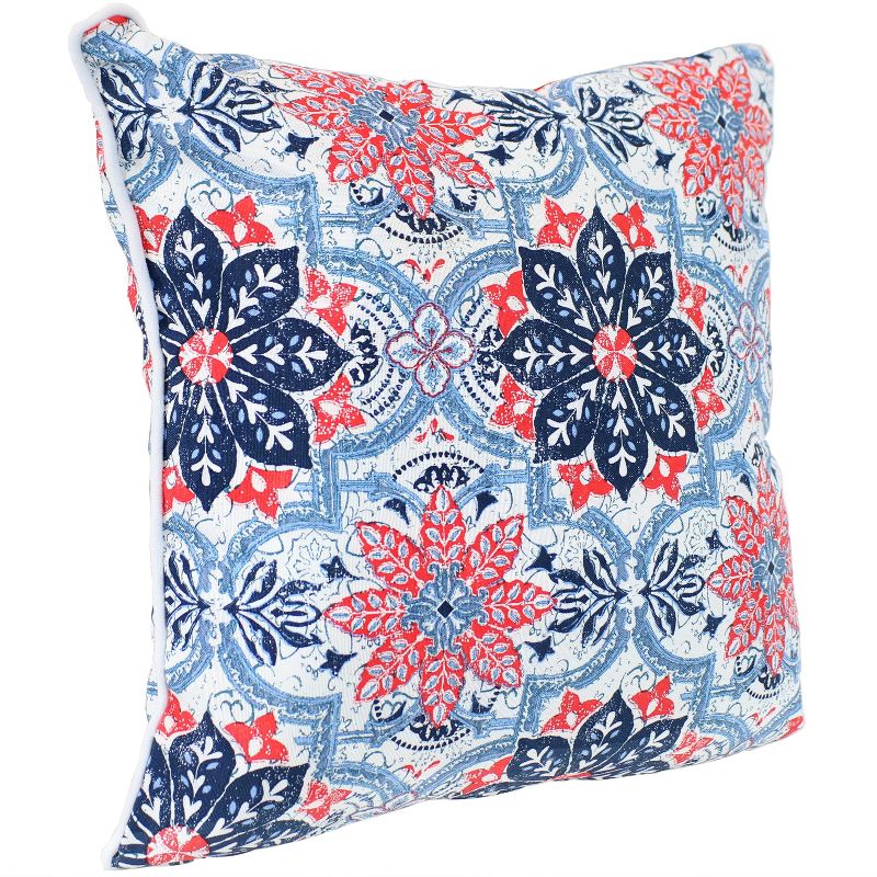 Sunnydaze Indoor/Outdoor Polyester Decorative Square Throw Accent Pillows for Patio or Living Room - 16" - Red and Blue Floral - 2pk
