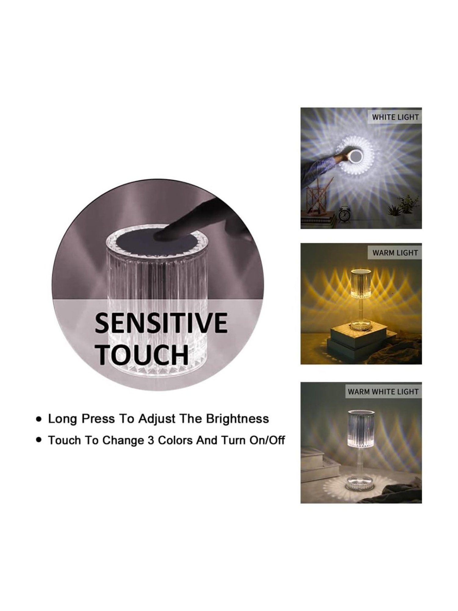 Xergy Crystal Table Lamp with Touch Control And Usb Rechargeable (Warm white)