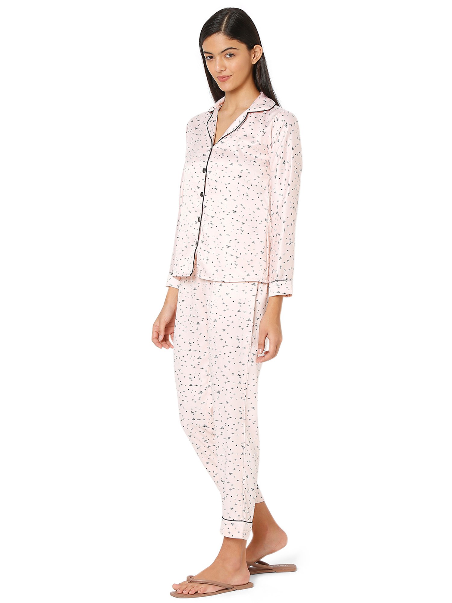 Smarty Pants Pink Satin Print Shirt With Pyjamas
