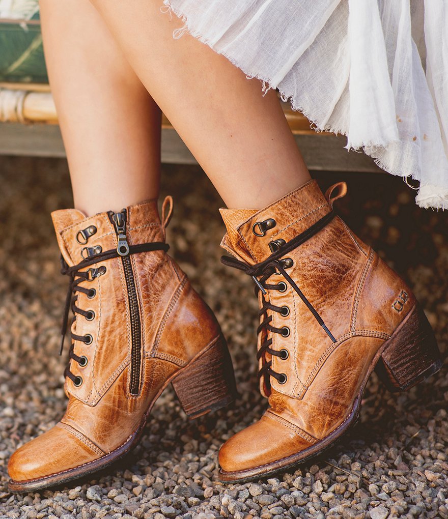 Bed Stu Judgement Leather Block Heel Combat Boots