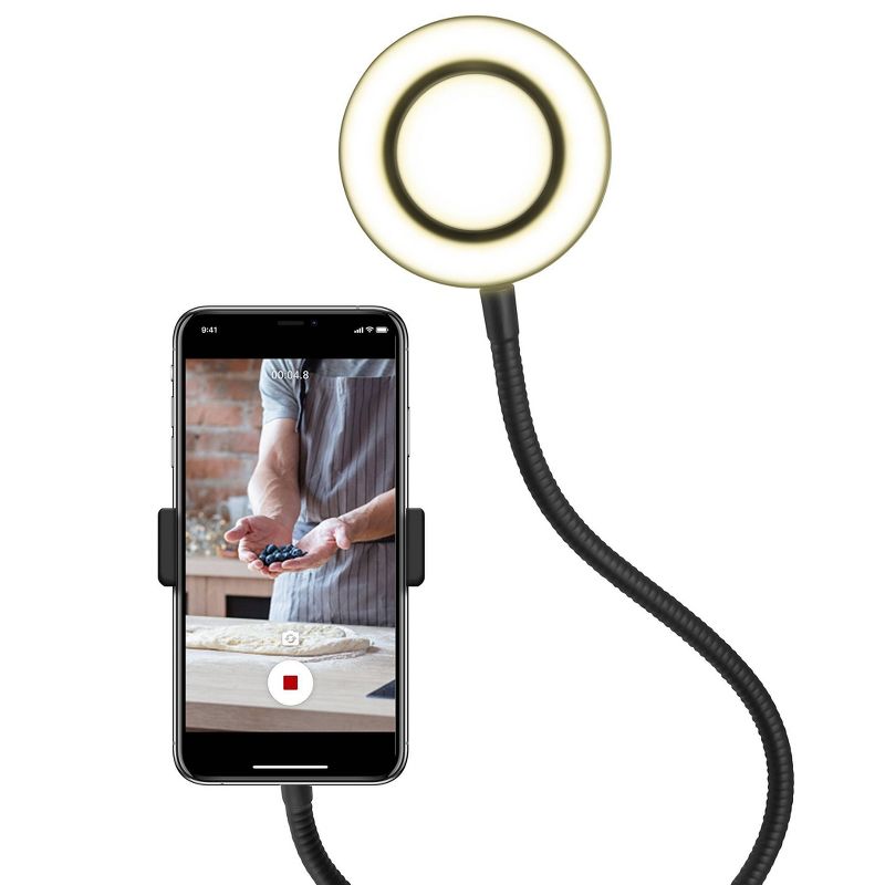 Pink Sky 2 in 1 Mobile Phone Stand with Selfie Light - Black