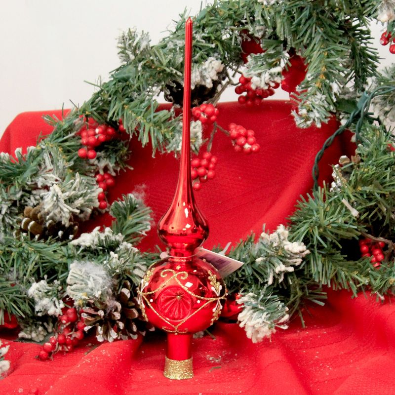 Golden Bell Collection 11.25" Red Treetopper W/Gold Design Finial Reflector  -  Tree Toppers
