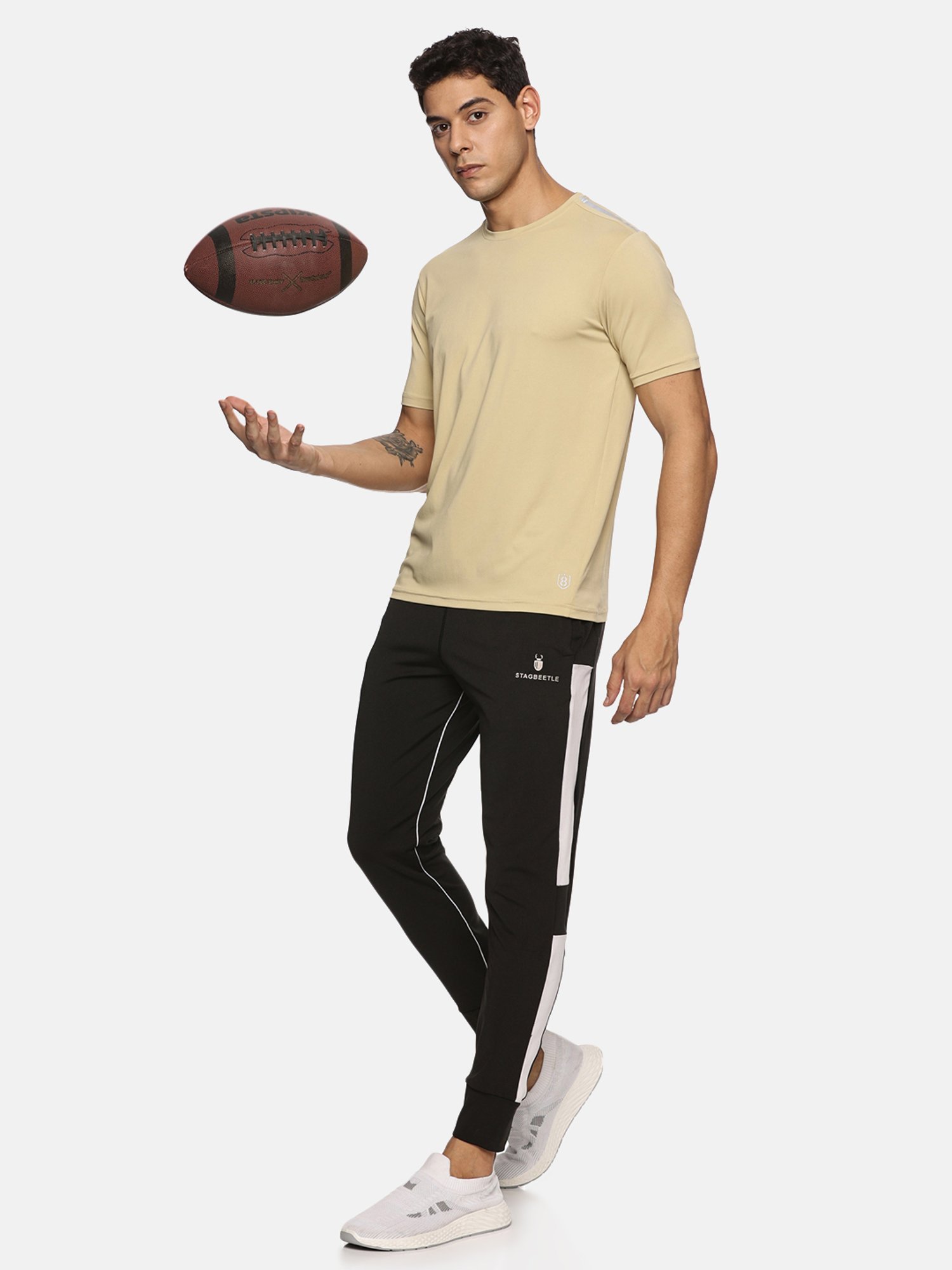 DOMIN8 Men Breathable Quick Dry Regular Fit Sports T-Shirt (Beige)