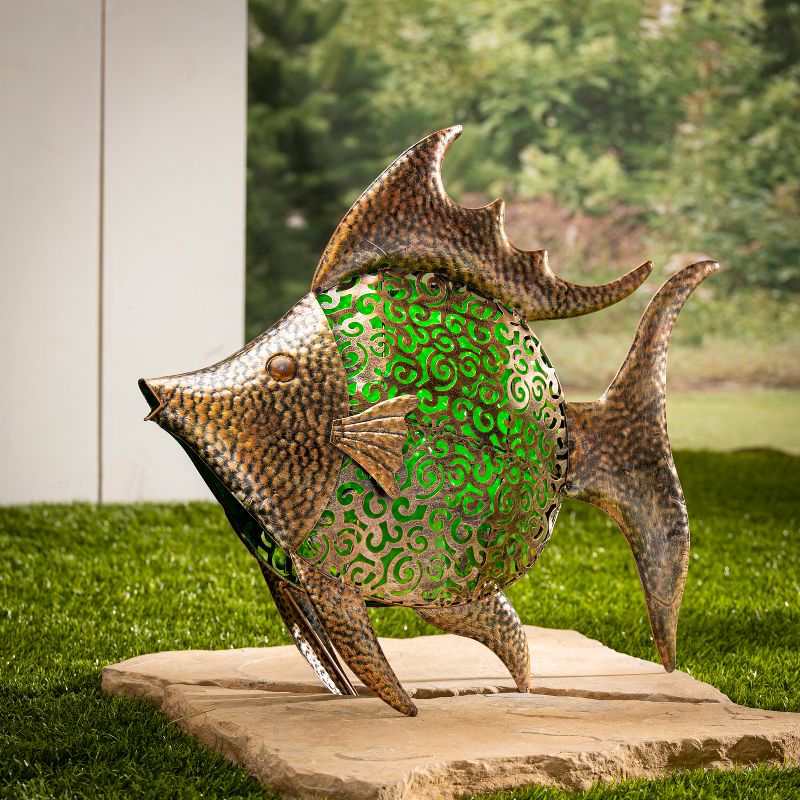 Garden Meadow 18-Inch High Metal and PVC Tropical Fish, Bronze and Green.