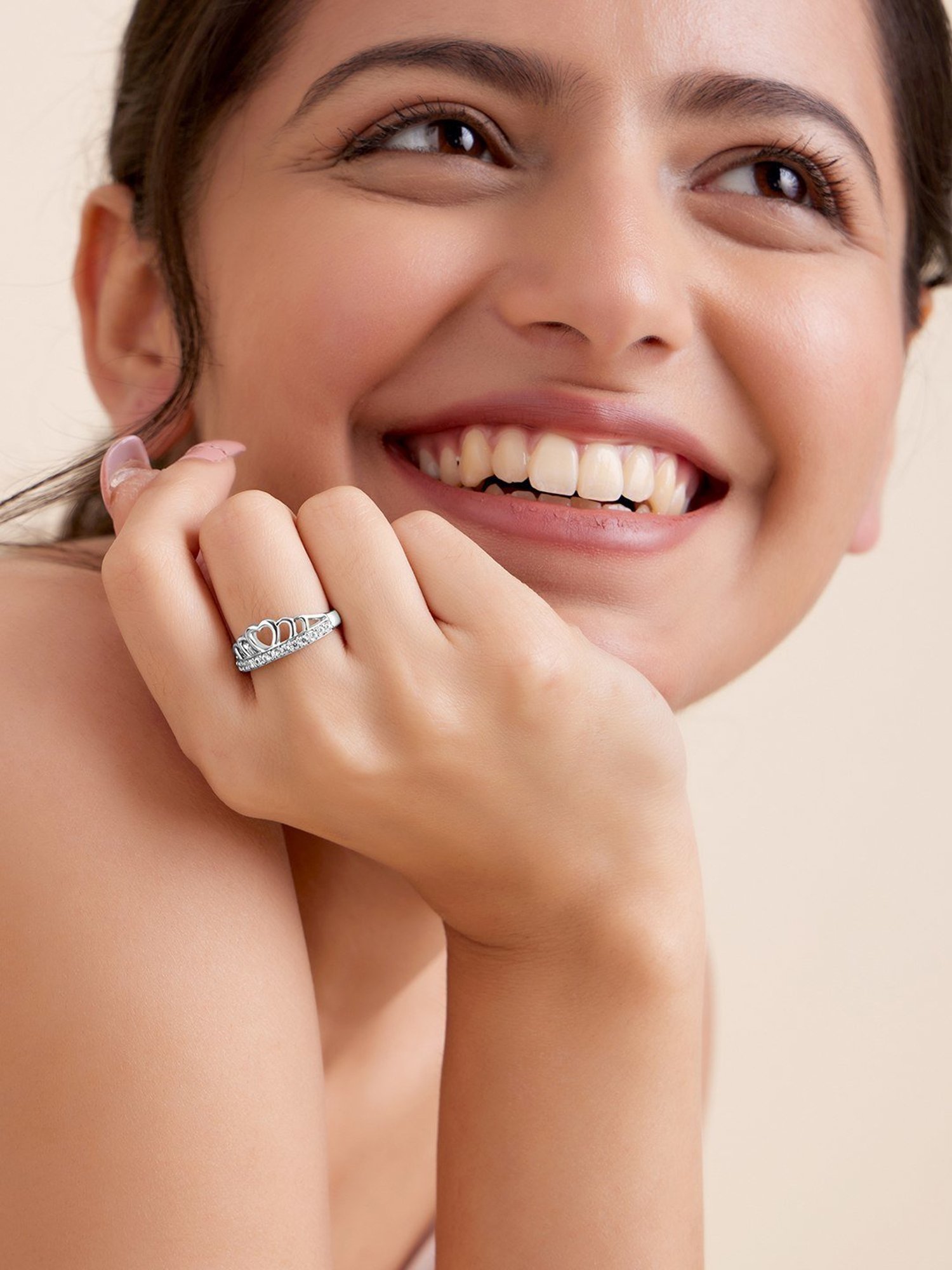 March by FableStreet 92.5 Sterling Silver Hearts Crown Casual Ring for Women