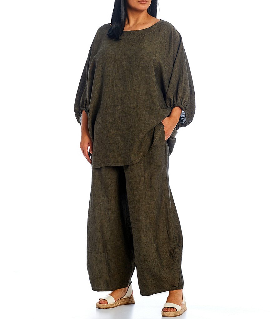 Bryn Walker Plus Size Oliver Cross-Dyed Linen Ankle Lantern Pants